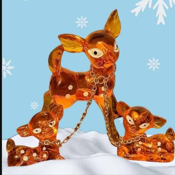 Vintage 3 Bambi Acrylic Figurines  Orange Artoff 60 or 70s Retro Mid Century - Picture 11 of 12